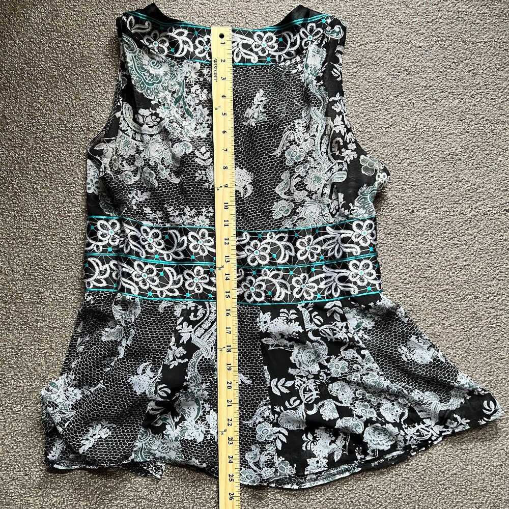 Nicole by Nicole Miller Black Floral Peplum Sleeveless Blouse Y2K Babydoll | 14 - Picture 11 of 16